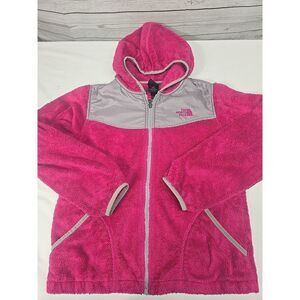 The North Face Kids Girls Large 14/16 Jacket Pink Gray Oso Fleece Hood Zip Front
